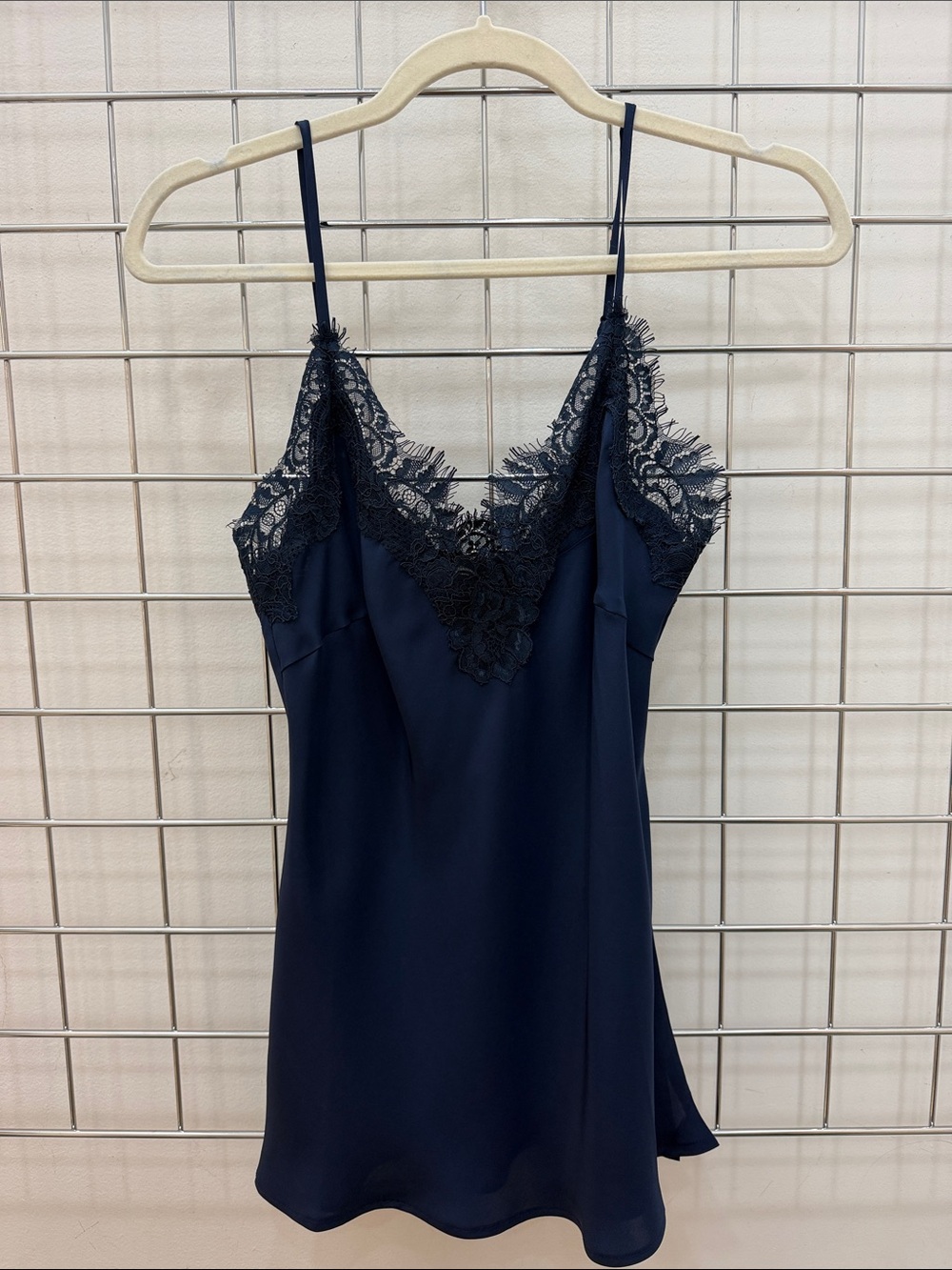 Delicate Lace-Trim Navy Camisole Slip
